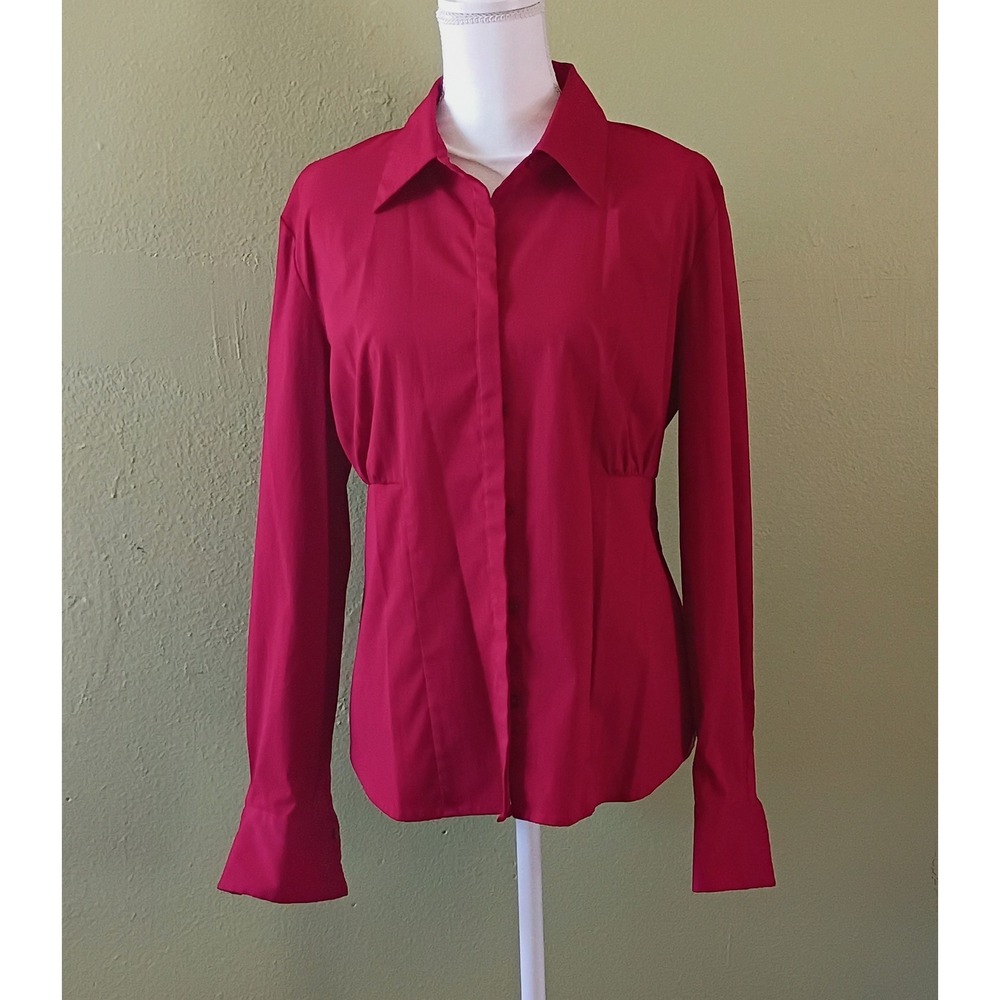Office Siren Preppy Academia Red Button Up  Blouse Long Sleeve  Womens Large